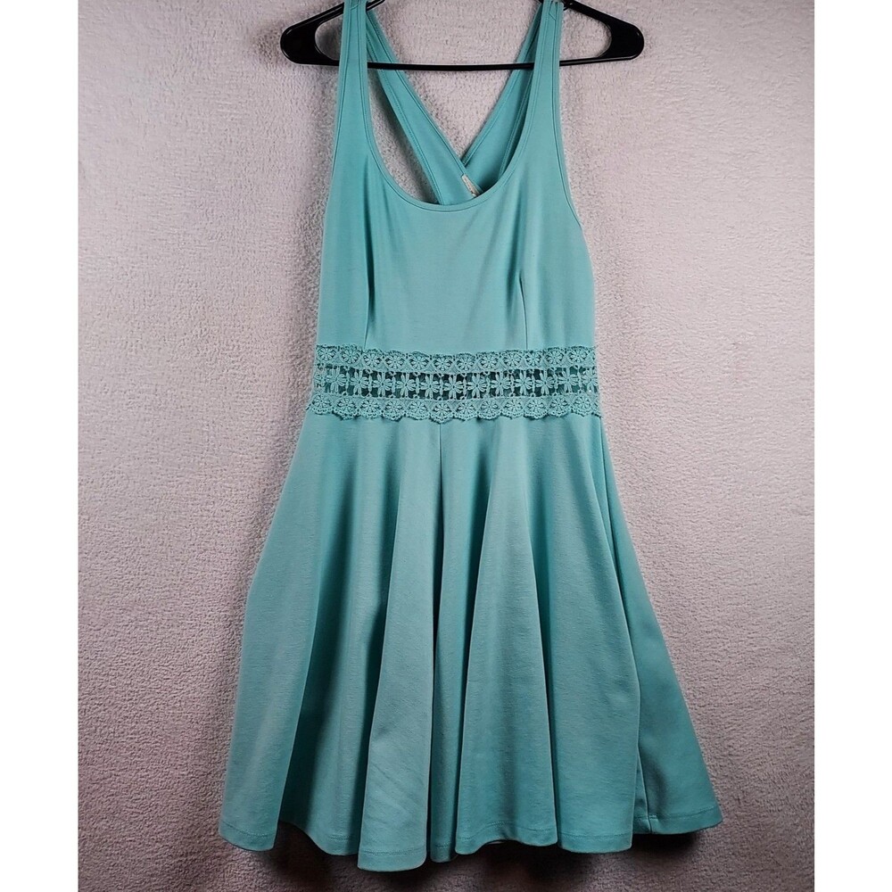 Altar'd State Women's Medium Teal Mini Dress Fit And Flare Silohette Crochet